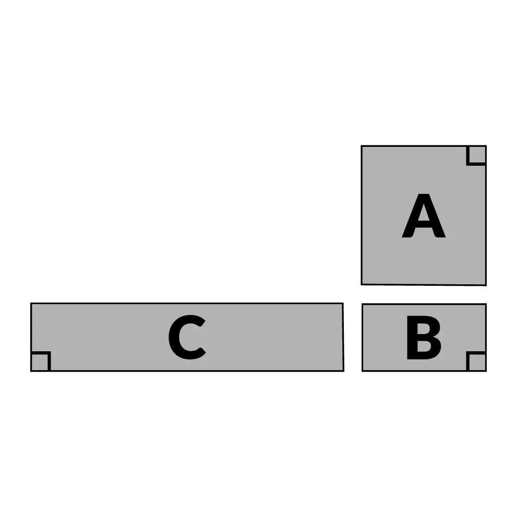 Splitting the shaded region into three rectangles A, B and C