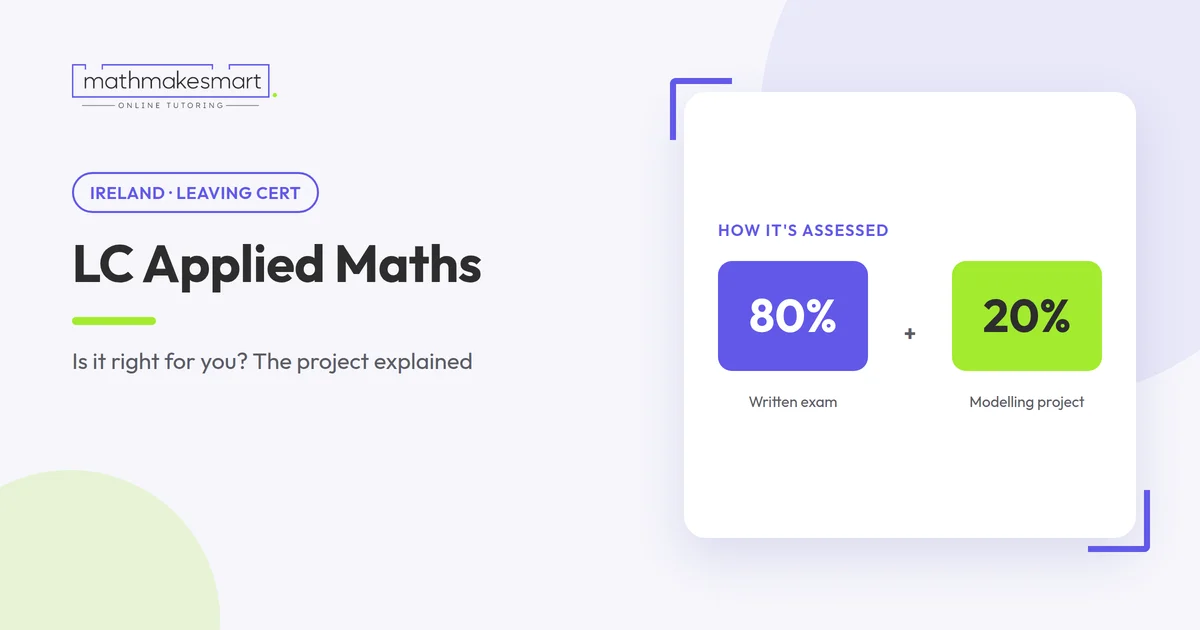 Leaving Cert Applied Maths assessment: 80% written exam and 20% modelling project