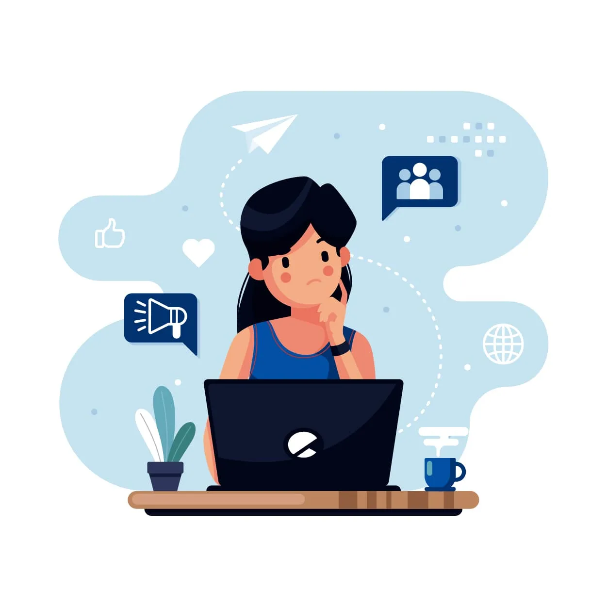 Student thinking about what she needs to start online learning
