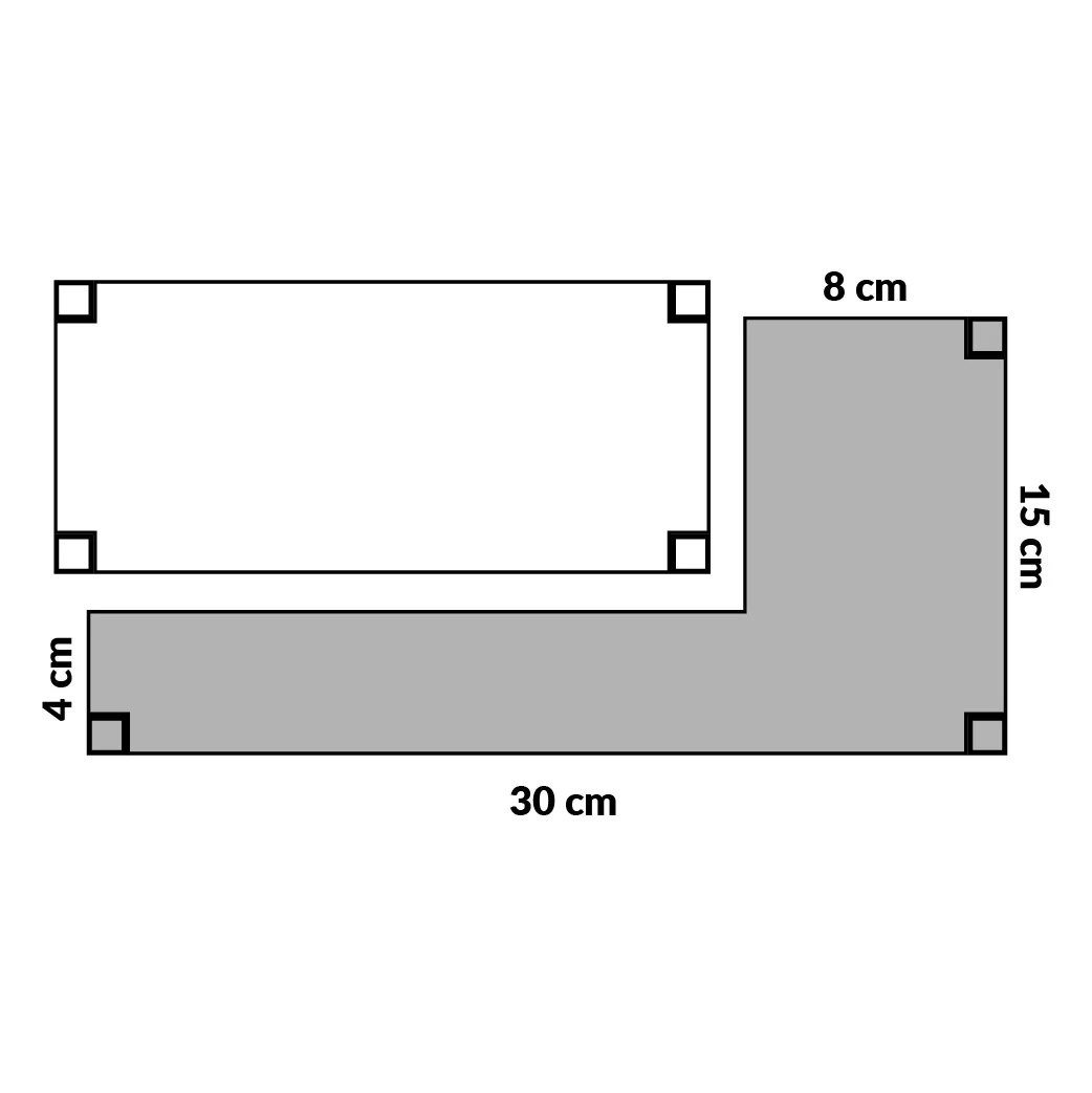Finding the area of the shaded region by subtracting the white rectangle from the whole rectangle